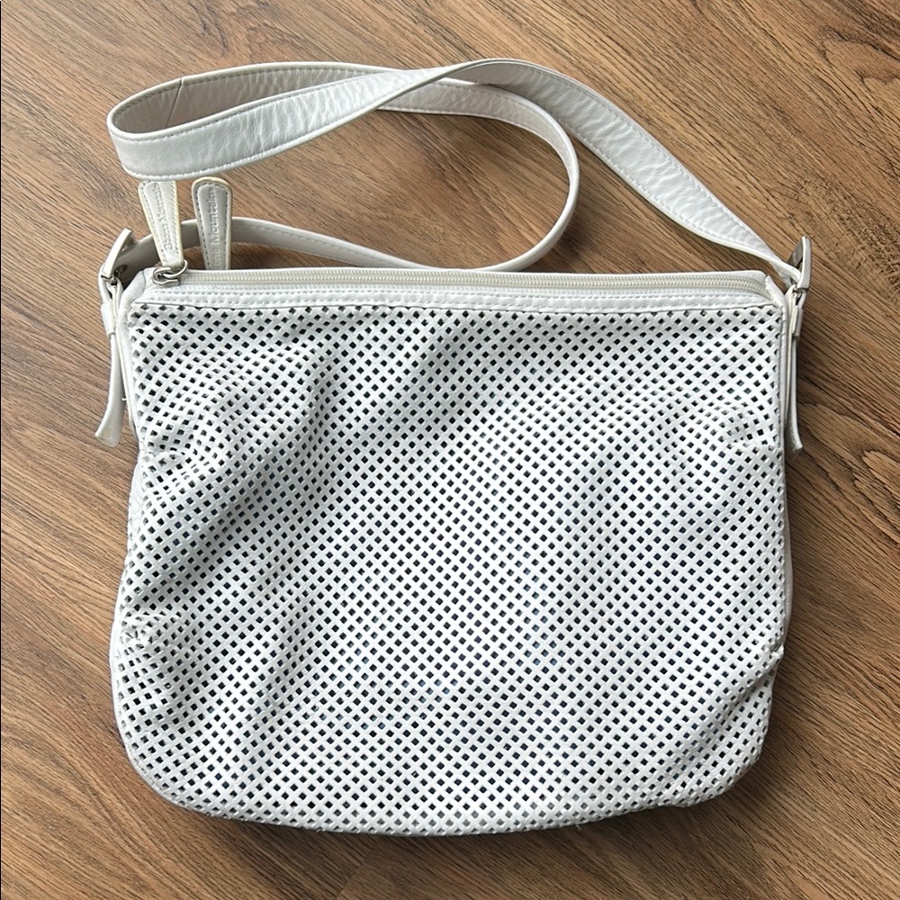 Stone Mountain White Leather Perforated Shoulder Bag